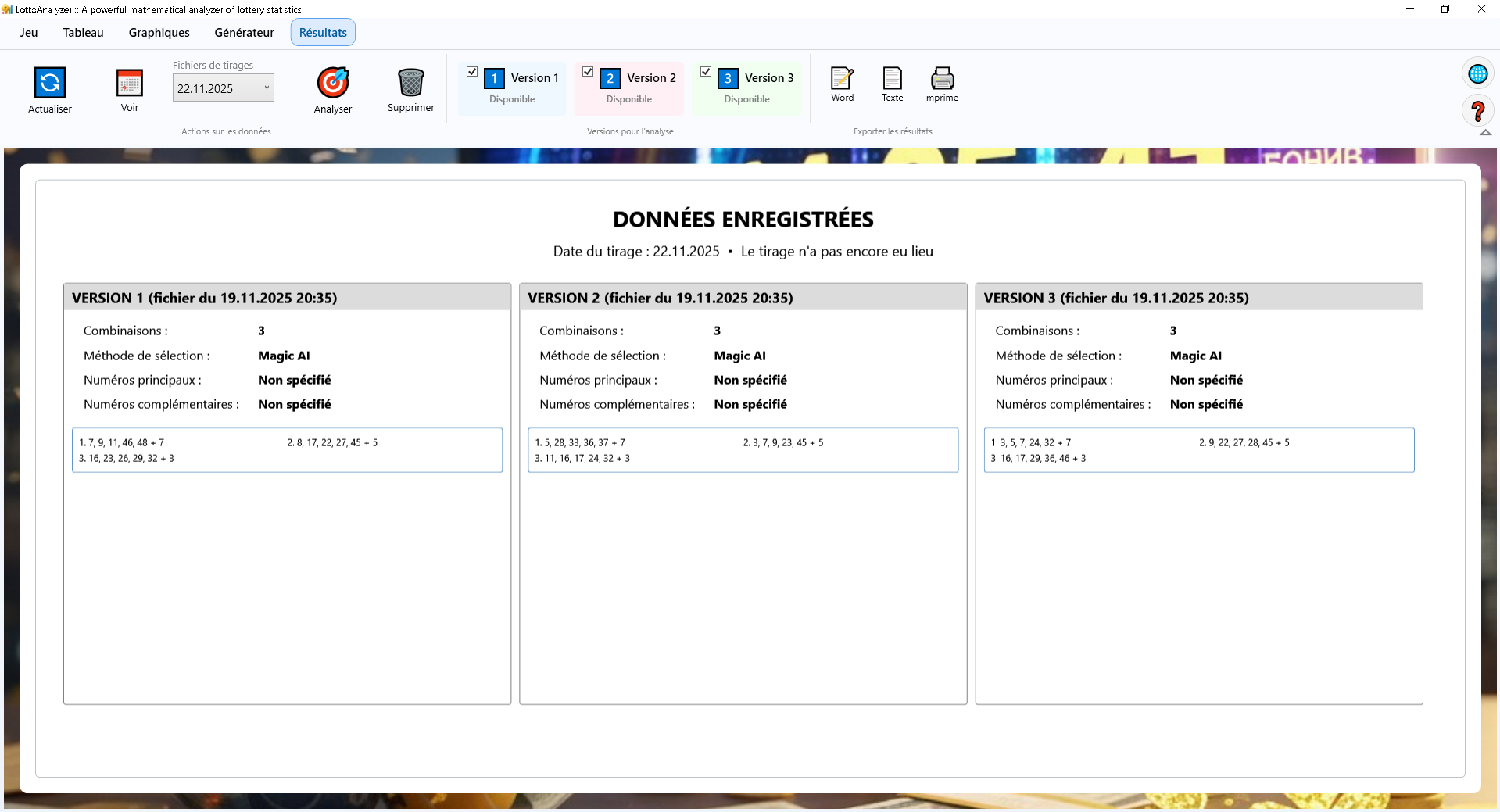 affichage résultats